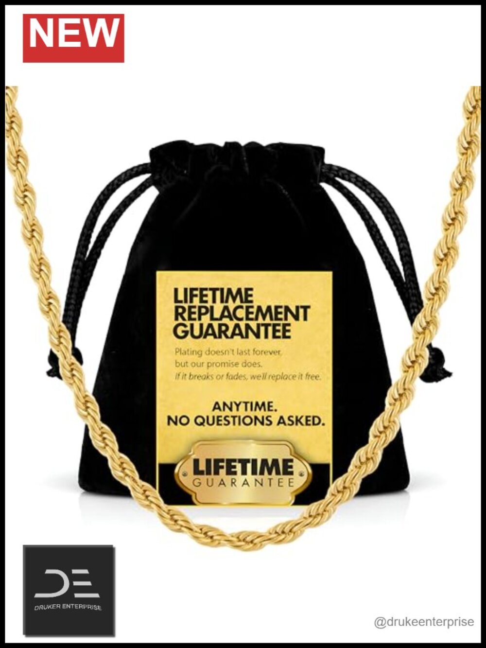 6mm Gold Plated Rope Chain Necklace Diamond Cut Men Women Lobster Clasp